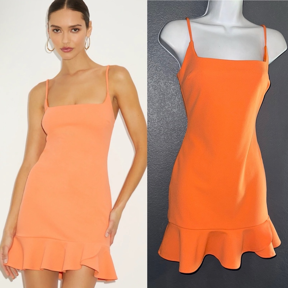 Lulus Women’s New w Tags Orange Square Neck Mini Dress size Small
